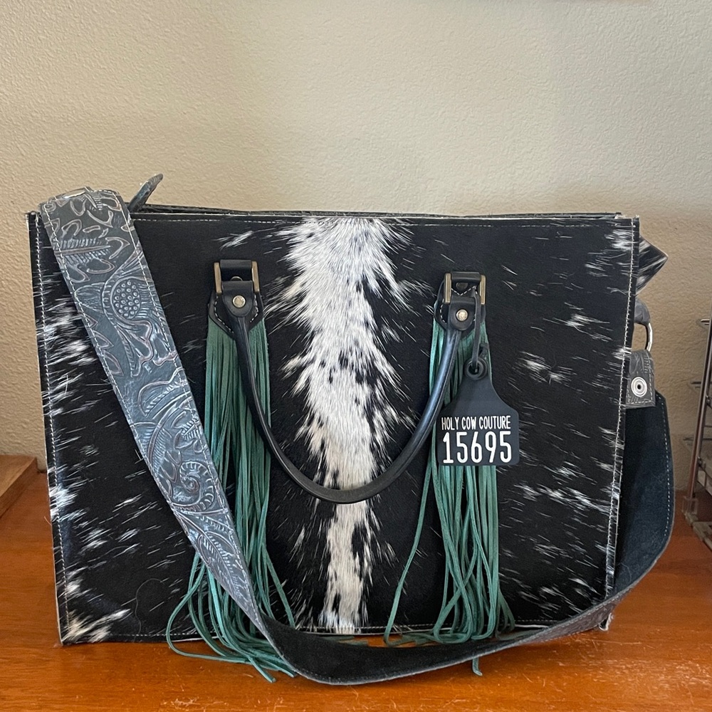 Black and Green Fringe Shoulder Bag